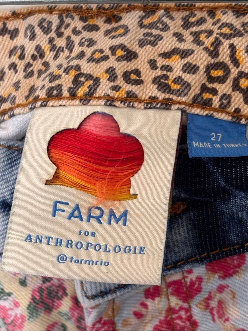 FARM Rio Floral Patchwork Jean Shorts in Blue & Yellow - Picture 2 of 4